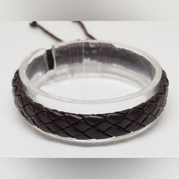 Men's bracelet leather braided brown new e65 - Picture 1 of 1
